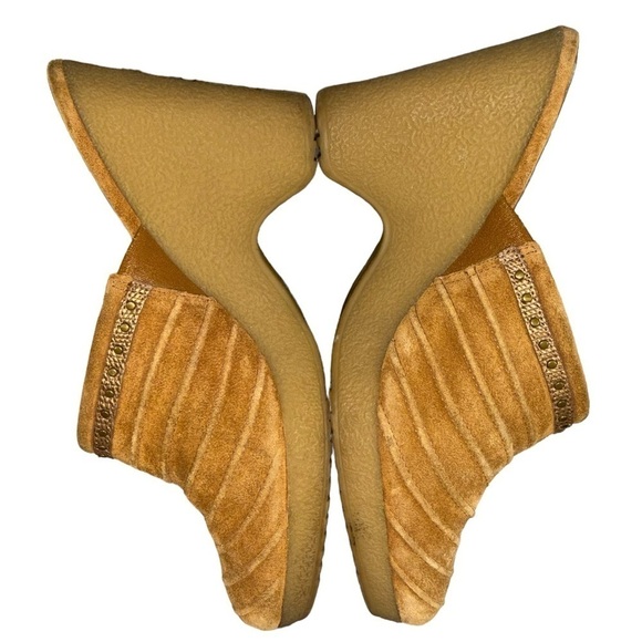 Cole Haan Sherpa Lined Suede Heeled Mules Clogs Women’s 7.5 Cozy Winter Hippie - Picture 3 of 16